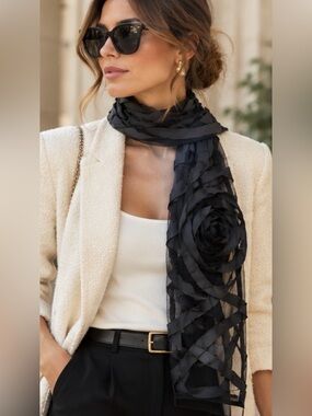 Fraas Black Floral Rosette Scarf - Women Accessories